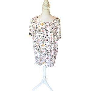 Peruvian Connection Short Sleeve Top Multicolor Floral Pima Cotton Womens XL